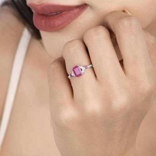 1.52 Carat Genuine Ruby and White Diamond 14K White Gold Ring
