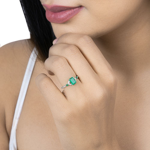 1.07 Carat Genuine Zambian Emerald and White Diamond 14K White Gold Ring
