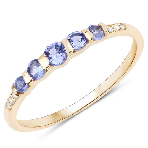Tanzanite-0.36 Carat Genuine Tanzanite and White Diamond 10K Yellow Gold Ring