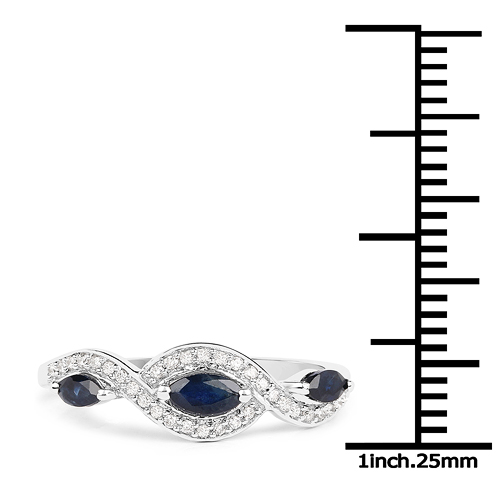 0.42 Carat Genuine Blue Sapphire and White Diamond 18K White Gold Ring