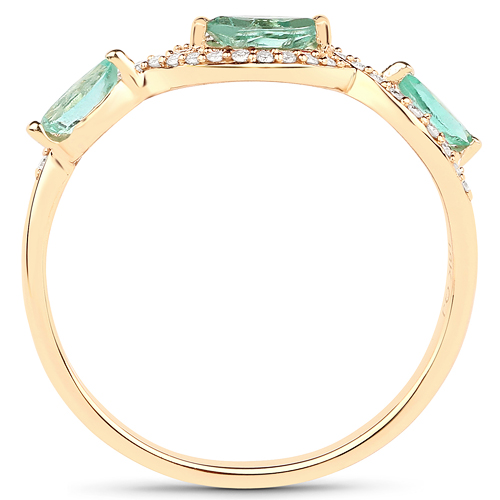 0.34 Carat Genuine Zambian Emerald and White Diamond 18K Yellow Gold Ring