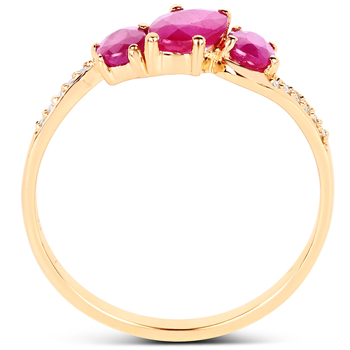 1.00 Carat Genuine Ruby and White Diamond 14K Yellow Gold Ring