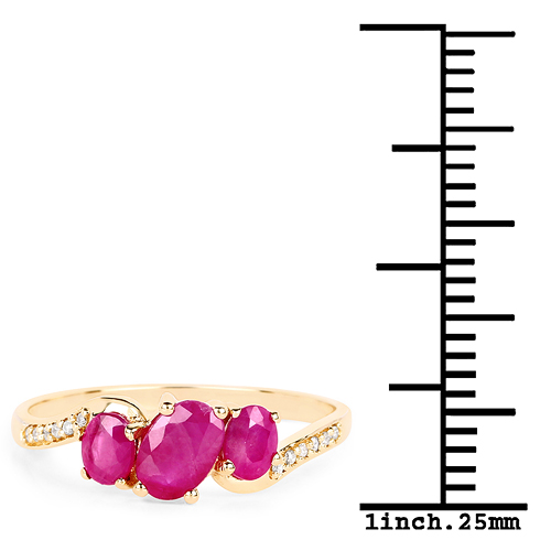 1.00 Carat Genuine Ruby and White Diamond 14K Yellow Gold Ring