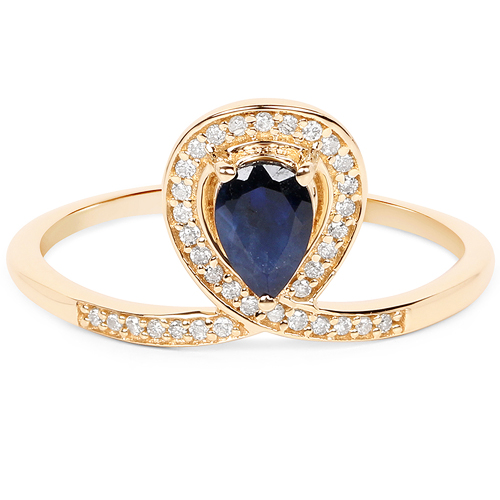0.53 Carat Genuine Blue Sapphire and White Diamond 14K Yellow Gold Ring