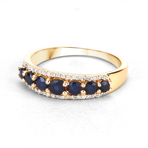 0.72 Carat Genuine Blue Sapphire and White Diamond 14K Yellow Gold Ring
