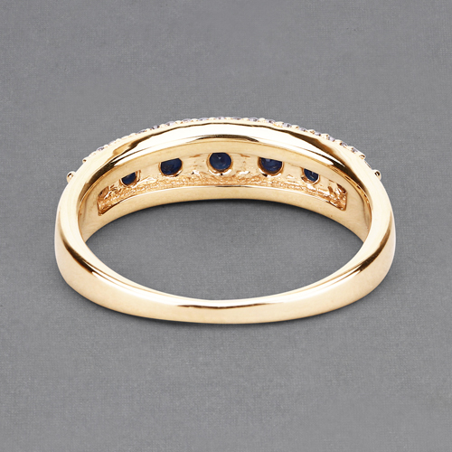 0.72 Carat Genuine Blue Sapphire and White Diamond 14K Yellow Gold Ring