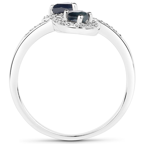 0.61 Carat Genuine Blue Sapphire and White Diamond 18K White Gold Ring