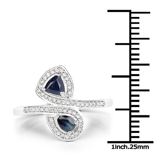 0.61 Carat Genuine Blue Sapphire and White Diamond 18K White Gold Ring