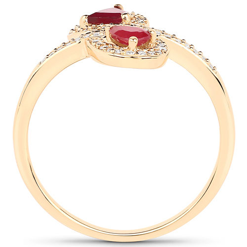 0.66 Carat Genuine Ruby and White Diamond 18K Yellow Gold Ring