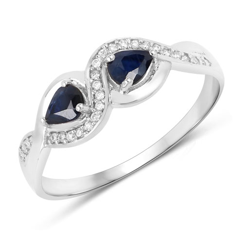 Sapphire-0.48 Carat Genuine Blue Sapphire and White Diamond 14K White Gold Ring