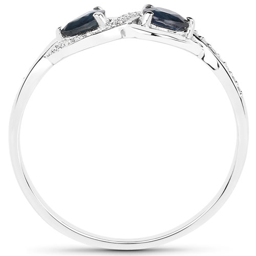 0.48 Carat Genuine Blue Sapphire and White Diamond 14K White Gold Ring