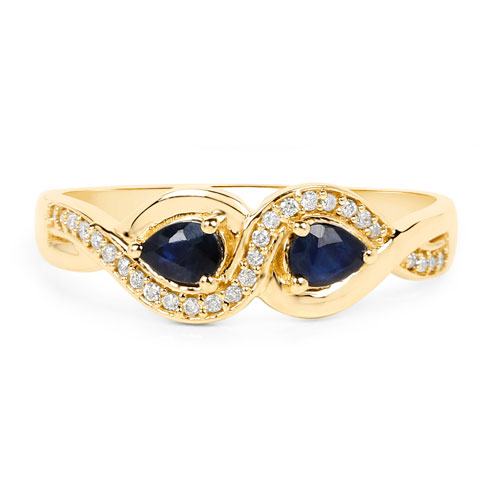 0.47 Carat Genuine Blue Sapphire and White Diamond 14K Yellow Gold Ring