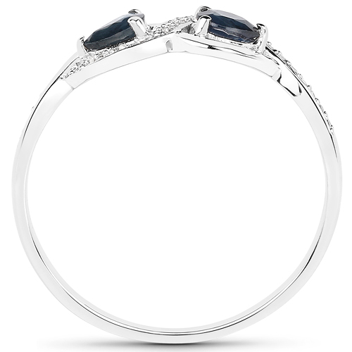 0.38 Carat Genuine Blue Sapphire and White Diamond 18K White Gold Ring