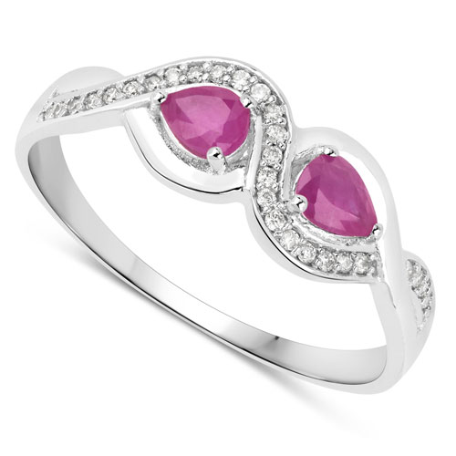 0.47 Carat Genuine Ruby and White Diamond 14K White Gold Ring
