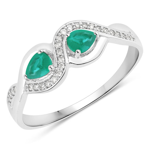 Emerald-0.35 Carat Genuine Zambian Emerald and White Diamond 14K White Gold Ring