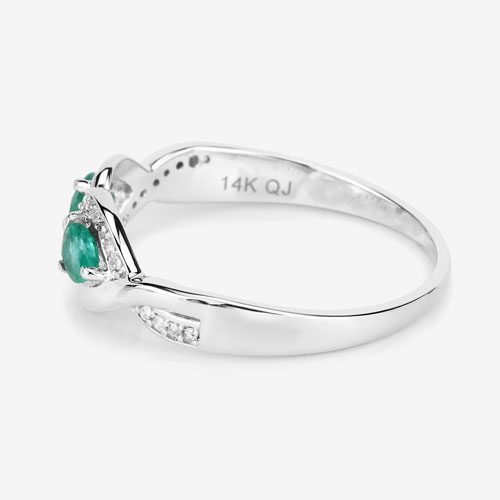 0.35 Carat Genuine Zambian Emerald and White Diamond 14K White Gold Ring