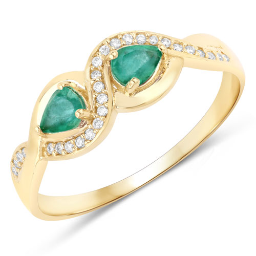 Emerald-0.35 Carat Genuine Zambian Emerald and White Diamond 14K Yellow Gold Ring