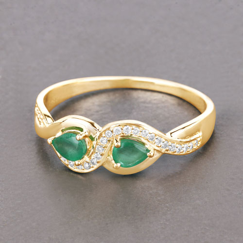 0.35 Carat Genuine Zambian Emerald and White Diamond 14K Yellow Gold Ring