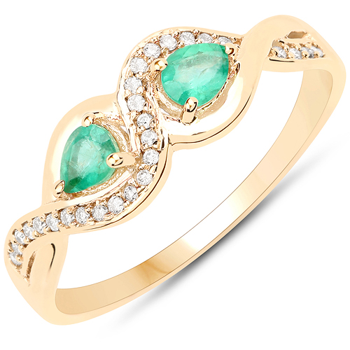 Emerald-0.36 Carat Genuine Zambian Emerald and White Diamond 18K Yellow Gold Ring
