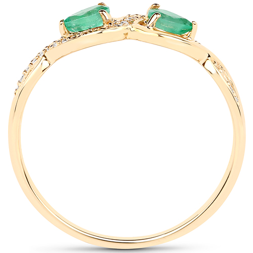 0.36 Carat Genuine Zambian Emerald and White Diamond 18K Yellow Gold Ring