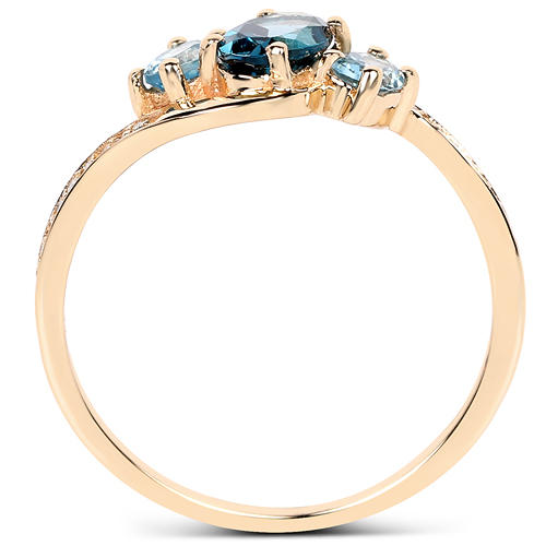 0.99 Carat Genuine London Blue Topaz, Swiss Blue Topaz and White Diamond 14K Yellow Gold Ring