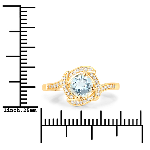 0.66 Carat Genuine Aquamarine and White Diamond 14K Yellow Gold Ring