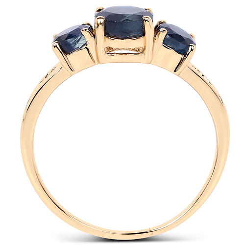 1.46 Carat Genuine Blue Sapphire and White Diamond 14K Yellow Gold Ring