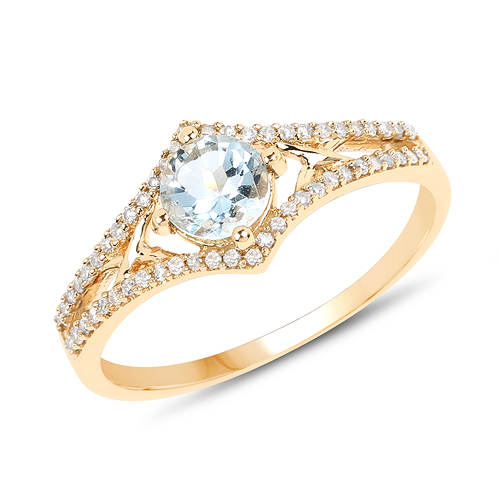 Rings-0.61 Carat Genuine Aquamarine and White Diamond 14K Yellow Gold Ring