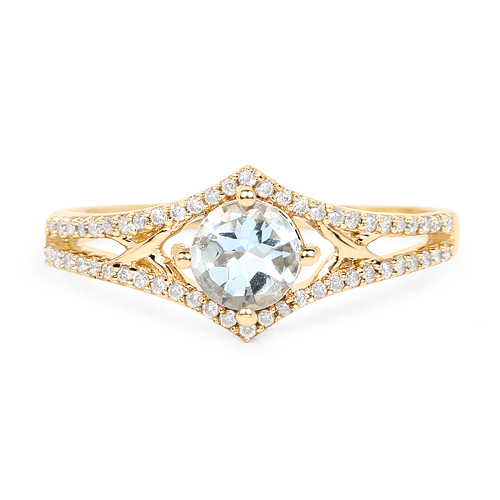 0.61 Carat Genuine Aquamarine and White Diamond 14K Yellow Gold Ring