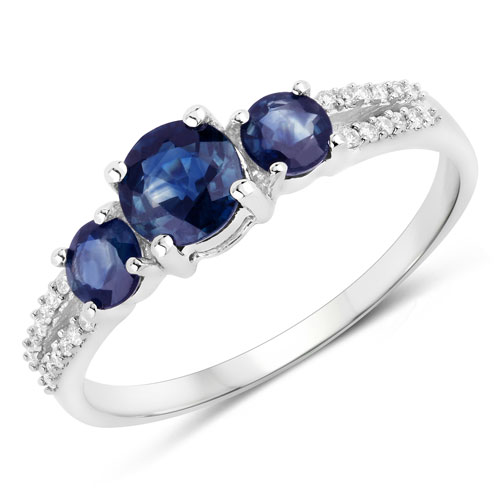 Sapphire-1.08 Carat Genuine Blue Sapphire and White Diamond 14K White Gold Ring