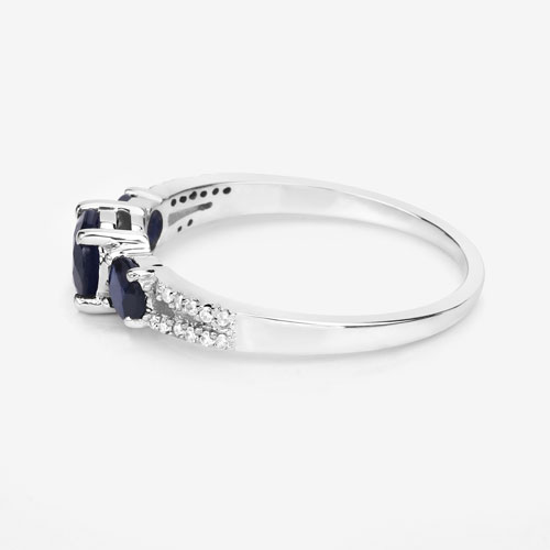 1.08 Carat Genuine Blue Sapphire and White Diamond 14K White Gold Ring