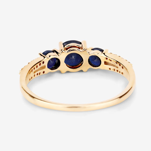 1.08 Carat Genuine Blue Sapphire and White Diamond 14K Yellow Gold Ring
