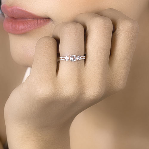 0.72 Carat Genuine Morganite and White Diamond 14K Rose Gold Ring