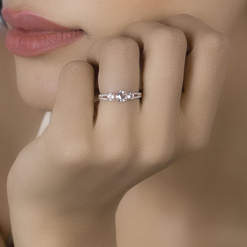 0.72 Carat Genuine Morganite and White Diamond 14K Rose Gold Ring