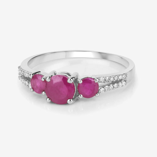 1.02 Carat Genuine Ruby and White Diamond 14K White Gold Ring
