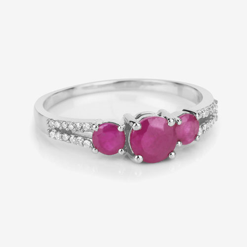 1.02 Carat Genuine Ruby and White Diamond 14K White Gold Ring