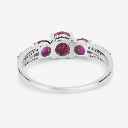 1.02 Carat Genuine Ruby and White Diamond 14K White Gold Ring