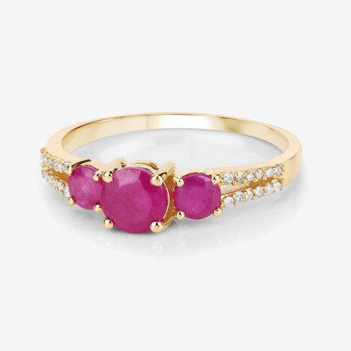 1.02 Carat Genuine Ruby and White Diamond 14K Yellow Gold Ring