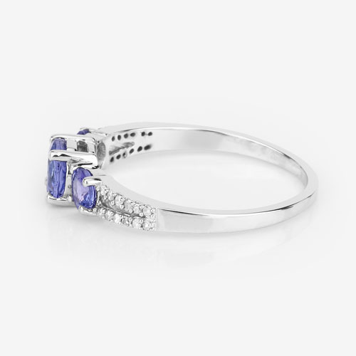 0.92 Carat Genuine Tanzanite and White Diamond 14K White Gold Ring