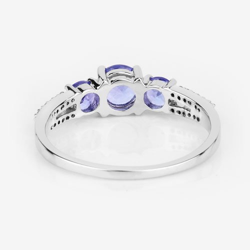 0.92 Carat Genuine Tanzanite and White Diamond 14K White Gold Ring