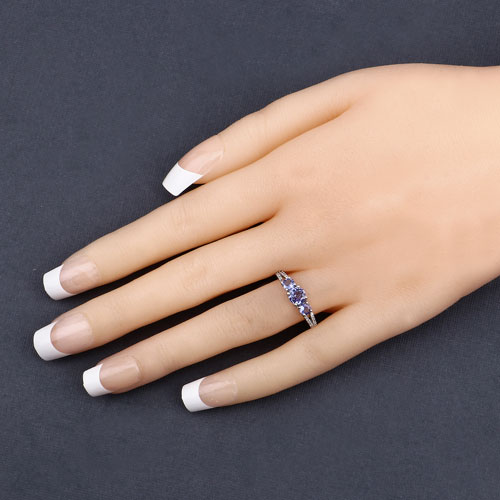 0.92 Carat Genuine Tanzanite and White Diamond 14K White Gold Ring