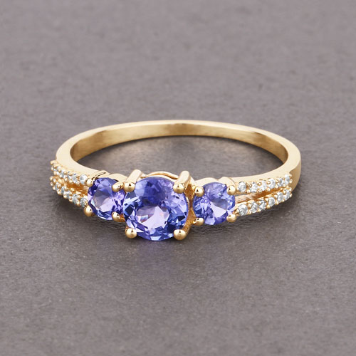 0.92 Carat Genuine Tanzanite and White Diamond 14K Yellow Gold Ring