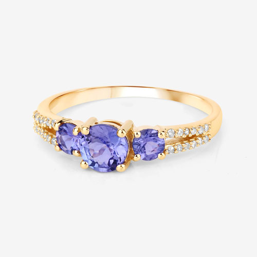 0.92 Carat Genuine Tanzanite and White Diamond 14K Yellow Gold Ring