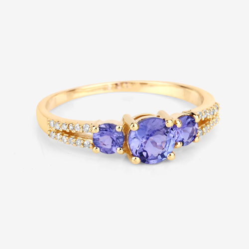 0.92 Carat Genuine Tanzanite and White Diamond 14K Yellow Gold Ring