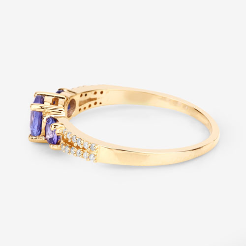 0.92 Carat Genuine Tanzanite and White Diamond 14K Yellow Gold Ring