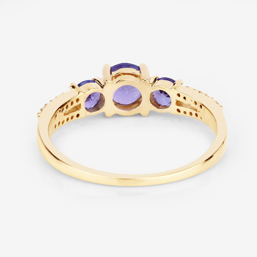 0.92 Carat Genuine Tanzanite and White Diamond 14K Yellow Gold Ring