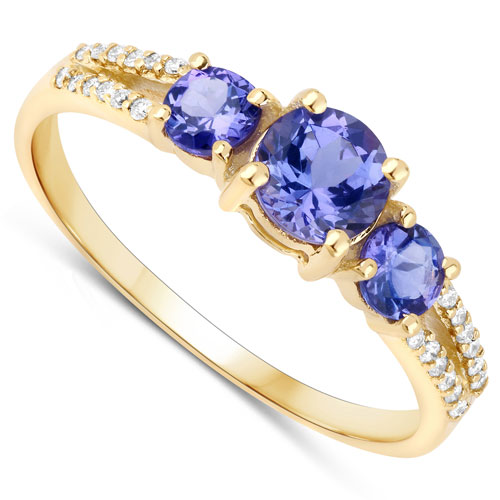 0.92 Carat Genuine Tanzanite and White Diamond 14K Yellow Gold Ring