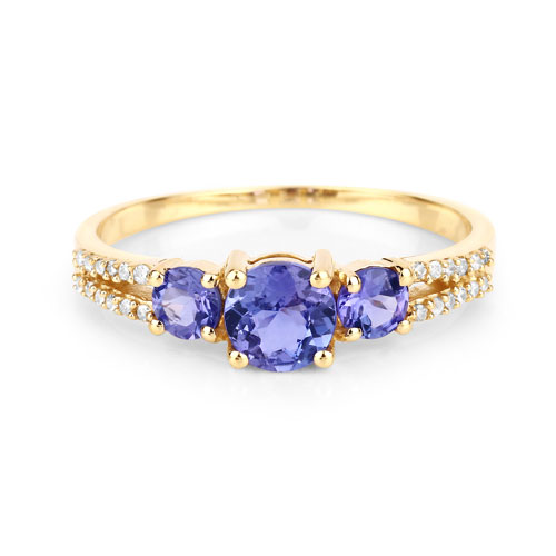 0.92 Carat Genuine Tanzanite and White Diamond 14K Yellow Gold Ring