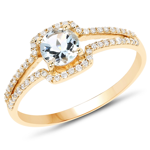 Rings-0.61 Carat Genuine Aquamarine and White Diamond 14K Yellow Gold Ring