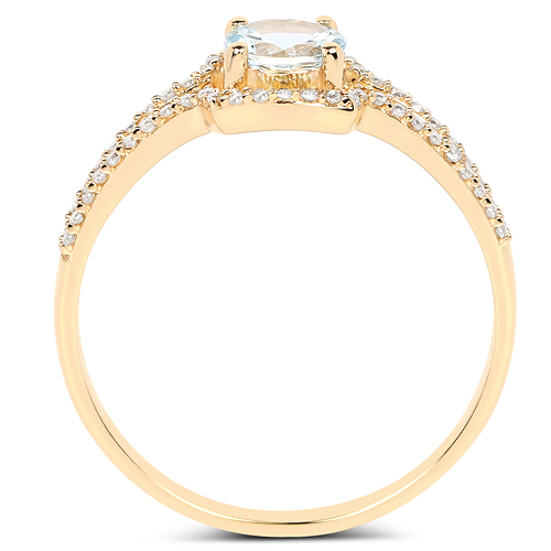 0.61 Carat Genuine Aquamarine and White Diamond 14K Yellow Gold Ring